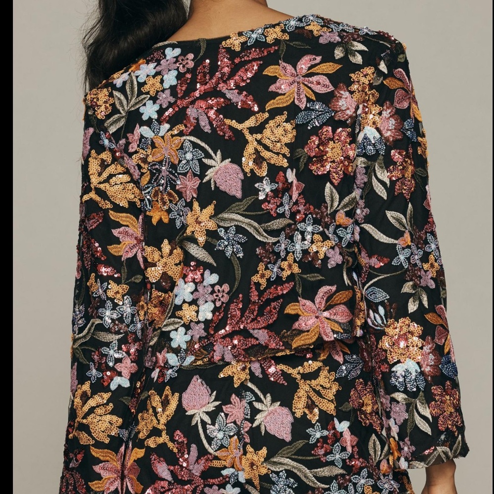 Anthropologie Tiny Floral Sequin Cropped Blazer Jacket - Picture 2 of 9